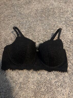aerie Black Lace Longline Padded Bra with Adjustable Straps